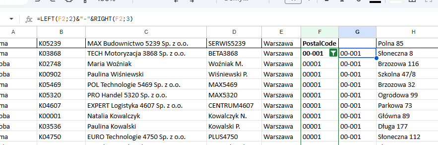 Poprawa formatu kodu pocztowego